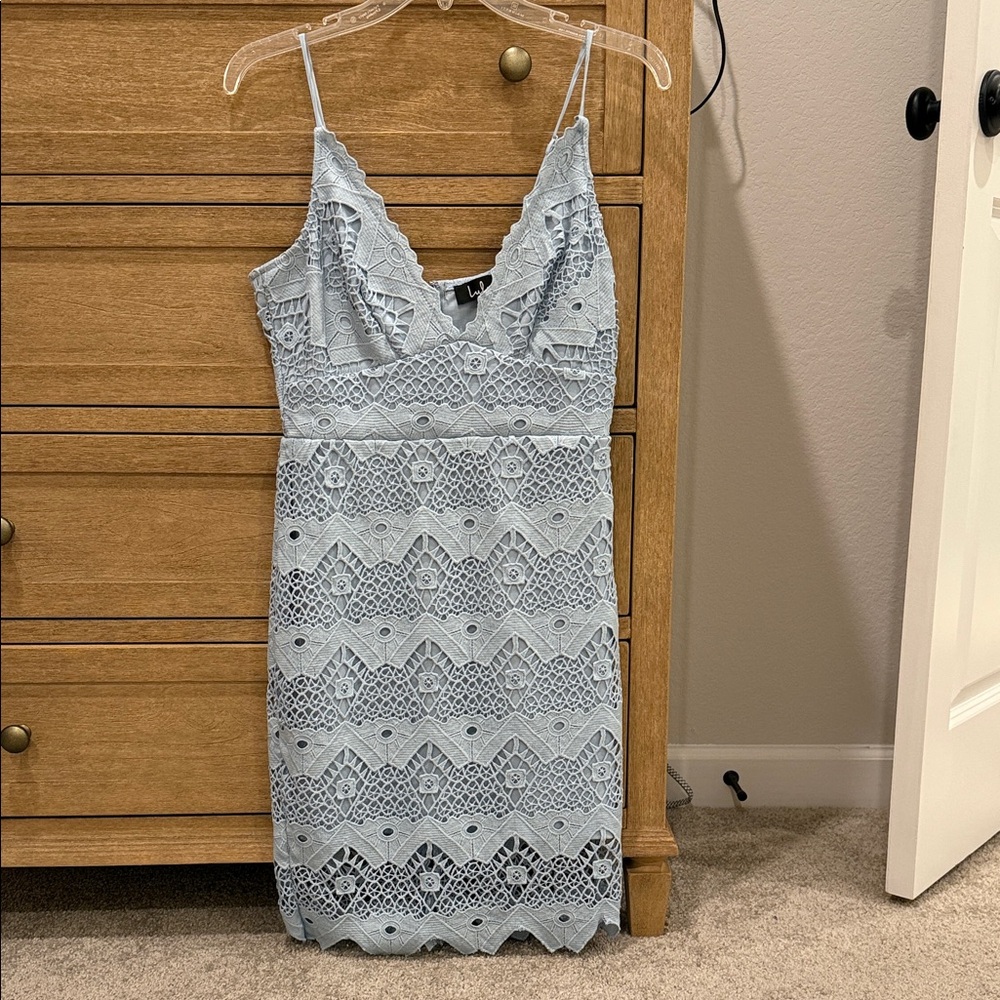 Lulu's Light Blue Lace Mini Dress